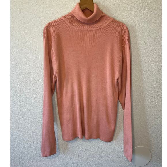 Stephanie Andrews Preppy Minimalist Pink 100% Silk Turtleneck Long Sleeve Top XL - Picture 1 of 10